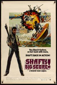 1v479 SHAFT'S BIG SCORE 1sh '72 great art of mean Richard Roundtree with big gun by John Solie!