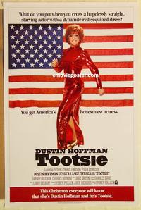 1v532 TOOTSIE advance 1sh '82 full-length Dustin Hoffman as himself and in drag by American flag!