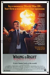 1v584 WRONG IS RIGHT 1sh '82 TV reporter Sean Connery in front of nuclear explosion!