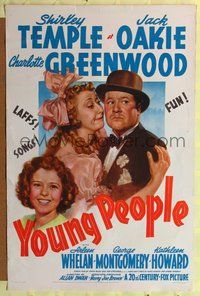 1v589 YOUNG PEOPLE 1sh '40 art of cute Shirley Temple, Jack Oakie & Charlotte Greenwood!