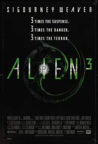 1w042 ALIEN 3 1sh '92 Sigourney Weaver, 3 times the danger, 3 times the terror!