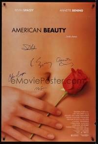 1w007 AMERICAN BEAUTY signed DS 1sh '99 by Mendes, Kevin Spacey, Annette Bening, Cooper & Suvari!