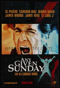 1w054 ANY GIVEN SUNDAY teaser DS 1sh '99 Oliver Stone directed, Al Pacino getting his point across!