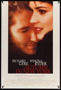 1w070 AUTUMN IN NEW YORK DS Int'l 1sh '00 Richard Gere & pretty Winona Ryder!