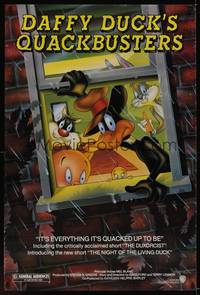 1w176 DAFFY DUCK'S QUACKBUSTERS 1sh '88 Mel Blanc, great cartoon art of Looney Tunes characters!