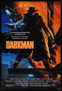 1w180 DARKMAN DS 1sh '90 directed by Sam Raimi, cool Alvin art of masked hero Liam Neeson!