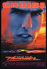 1w187 DAYS OF THUNDER 1sh '90 super close image of angry NASCAR race car driver Tom Cruise!