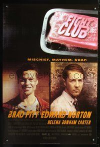 1w224 FIGHT CLUB style A advance 1sh '99 portraits of Edward Norton and Brad Pitt & bar of soap!