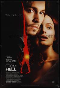 1w239 FROM HELL style B advance DS 1sh '01 close-up of Johnny Depp & Heather Graham!