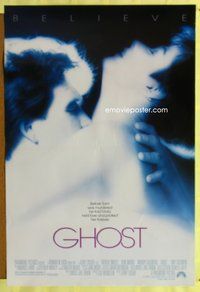 1w245 GHOST 1sh '90 classic romantic close up of dead Patrick Swayze & sexy Demi Moore!