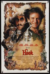 1w280 HOOK 1sh '91 artwork of pirate Dustin Hoffman & Robin Williams by Drew Struzan!