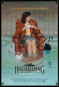 1w282 HOUSEKEEPING 1sh '87 wild image of Christine Lahti in flooded house!