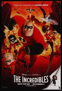 1w318 INCREDIBLES family style teaser DS 1sh '04 Disney/Pixar animated superhero family!