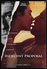 1w325 INDECENT PROPOSAL advance DS 1sh '93 Robert Redford, Demi Moore, Woody Harrelson
