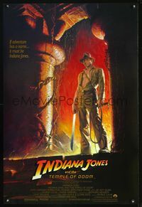 1w334 INDIANA JONES & THE TEMPLE OF DOOM 1sh '84 full-length art of Harrison Ford by Bruce Wolfe!
