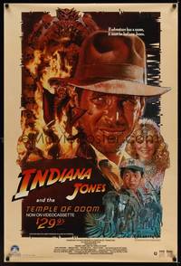 1w336 INDIANA JONES & THE TEMPLE OF DOOM video 1sh '84 art of Harrison Ford by Drew Struzan!