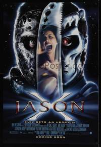 1w390 JASON X advance DS 1sh '01 James Isaac directed, Kane Hodder, evil gets an upgrade!