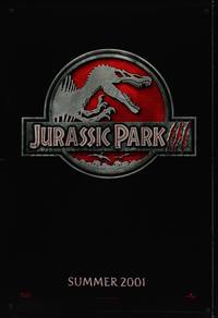1w419 JURASSIC PARK 3 teaser DS 1sh '01 cool dinosaur artwork, from the novel by Michael Crichton!