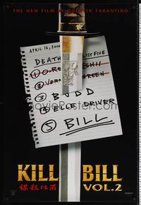 1w431 KILL BILL: VOL. 2 teaser 1sh '04 Uma Thurman, Quentin Tarantino directed, hit list & katana!