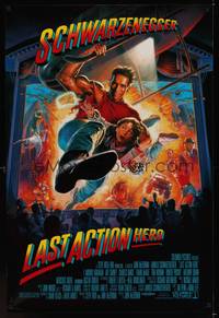 1w452 LAST ACTION HERO 1sh '93 cool artwork of Arnold Schwarzenegger by Morgan!