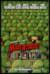 1w484 MARS ATTACKS! advance DS 1sh '96 directed by Tim Burton, great image of many alien brains!