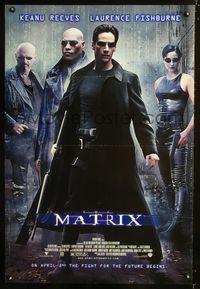1w490 MATRIX DS advance 1sh '99 Keanu Reeves, Carrie-Anne Moss, Laurence Fishburne, Wachowski Bros!