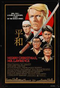 1w498 MERRY CHRISTMAS MR. LAWRENCE 1sh '83 really cool art of David Bowie & cast by Makhi!