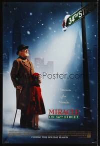 1w503 MIRACLE ON 34th STREET style B advance DS 1sh '94 Richard Attenborough as Santa!