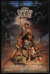 1w528 NATIONAL LAMPOON'S EUROPEAN VACATION 1sh '85 Boris Vallejo art with strongman Chevy Chase!