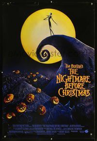 1w540 NIGHTMARE BEFORE CHRISTMAS DS 1sh '93 Tim Burton, Disney, great horror cartoon image!