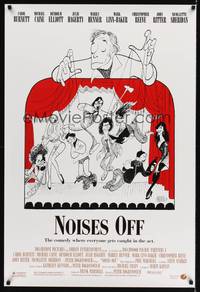 1w541 NOISES OFF DS 1sh '92 great wacky Al Hirschfeld art of cast as puppets!