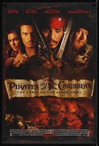 1w561 PIRATES OF THE CARIBBEAN advance DS 1sh '03 Johnny Depp, Knightley, Curse of the Black Pearl!