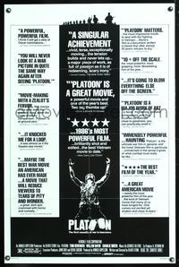 1w564 PLATOON reviews 1sh '86 Oliver Stone, Tom Berenger, Willem Dafoe, Vietnam War!