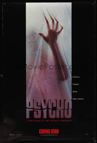 1w581 PSYCHO int'l teaser DS 1sh '98 Hitchcock re-make, cool image of victim behind shower curtain!