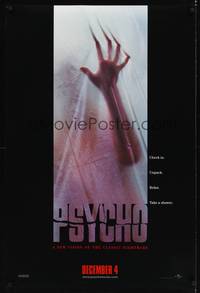 1w582 PSYCHO teaser DS 1sh '98 Hitchcock re-make, cool image of victim behind shower curtain!