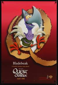 1w590 QUEST FOR CAMELOT teaser DS 1sh '98 Warner Bros. King Arthur cartoon, Bladebeak runs afowl!
