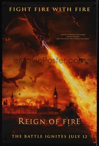 1w601 REIGN OF FIRE advance DS 1sh '02 Christian Bale & Matthew McConaughey battle dragons!