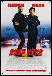 1w632 RUSH HOUR 2 advance DS 1sh '01 wacky image of buddy cops Chris Tucker & Jackie Chan!
