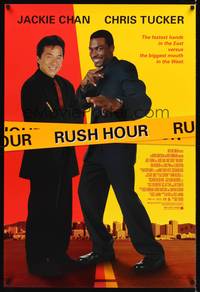 1w631 RUSH HOUR 1sh '98 cool image of unlikely duo Jackie Chan & Chris Tucker!