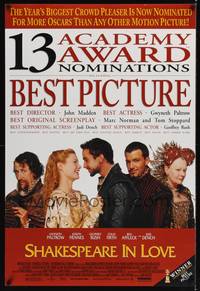 1w651 SHAKESPEARE IN LOVE Awards style 1sh '98 Geoffrey Rush, Gwyneth Paltrow & Joseph Fiennes!