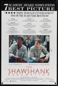 1w655 SHAWSHANK REDEMPTION DS 1sh '95 Tim Robbins, Morgan Freeman, written by Stephen King!