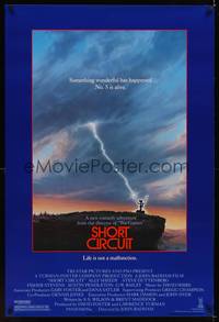 1w657 SHORT CIRCUIT 1sh '86 cool artwork of Johnny Five being struck by lightning!