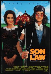 1w677 SON IN LAW DS 1sh '93 wacky image of Pauly Shore w/pitchfork, Carla Gugino!