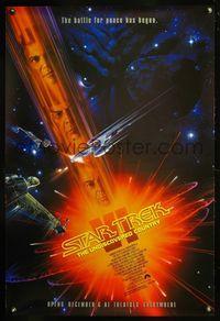 1w702 STAR TREK VI advance 1sh '91 William Shatner, Leonard Nimoy, cool art by John Alvin!