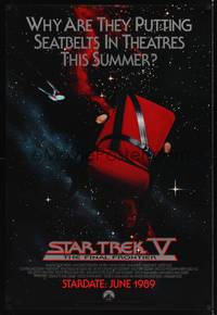 1w700 STAR TREK V advance 1sh '89 The Final Frontier, theater chair with seatbelt in space!