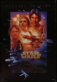 1w712 STAR WARS style B advance 1sh R97 George Lucas classic, great art by Drew Struzan!