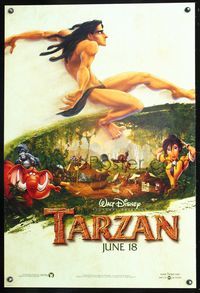 1w733 TARZAN DS advance 1sh '99 cool Walt Disney jungle cartoon, from Edgar Rice Burroughs story!