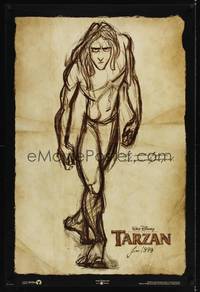 1w734 TARZAN DS sketch advance 1sh '99 Walt Disney, from Edgar Rice Burroughs, cool art!