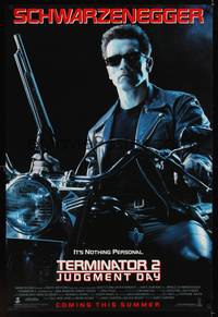 1w738 TERMINATOR 2 advance DS 1sh '91 Arnold Schwarzenegger on motorcycle with shotgun!