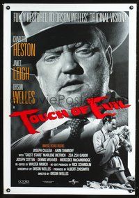 1w766 TOUCH OF EVIL 1sh R98 huge close-up of Orson Welles, Charlton Heston, Janet Leigh!